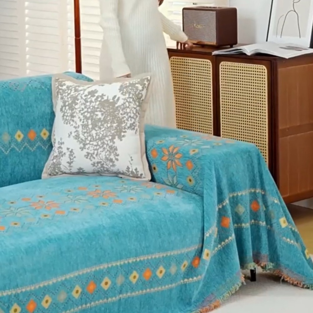 Blue Geometric Sofa Cover